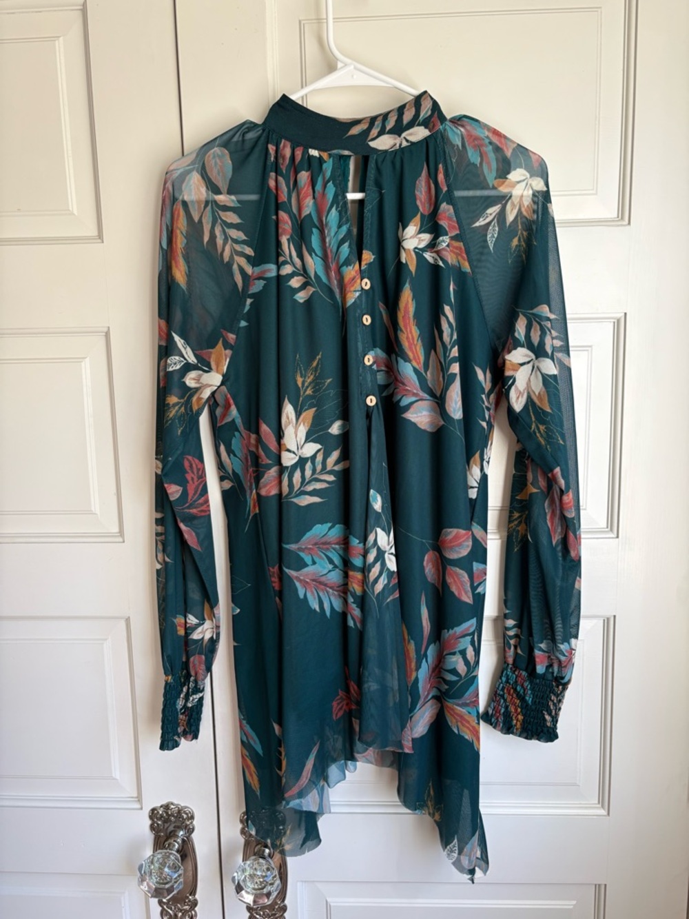 Jessica Teal Floral Long-Sleeve Tunic
